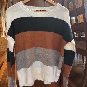 Doe & Rae Multicolor Striped Sweater - Black, Brown, Gray, White